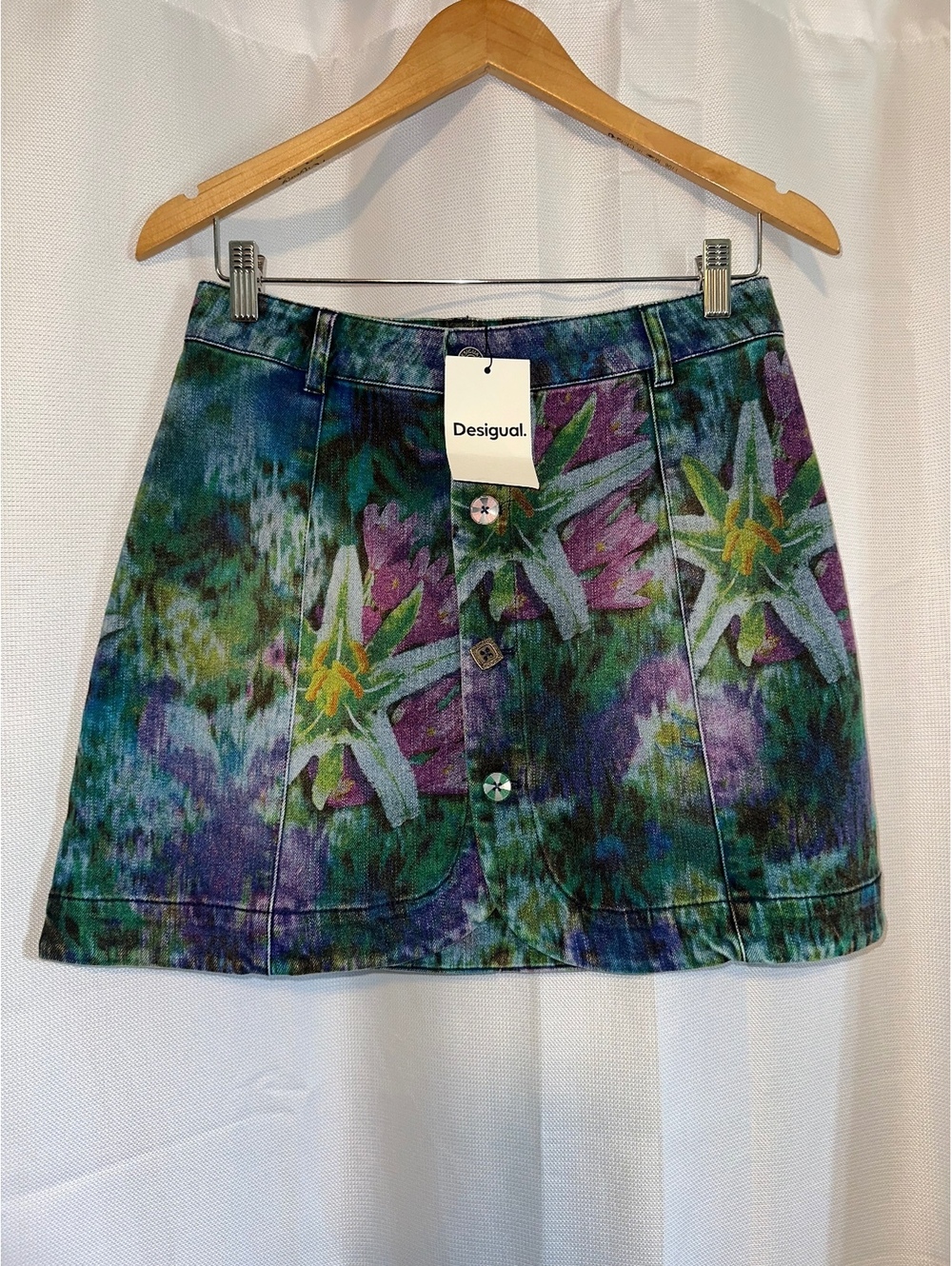 Desigual Women's Floral Denim Skirt Y2K Earthy M Retail $159